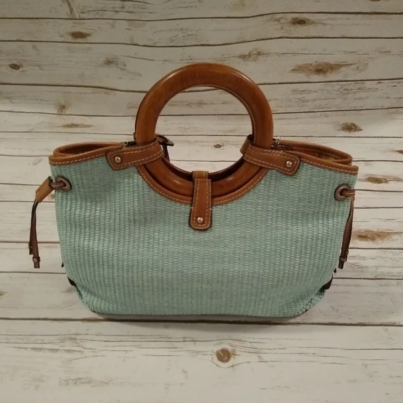 Fossil Woven Rattan Soft Seafoam Green Satchel Bag - Picture 3 of 16